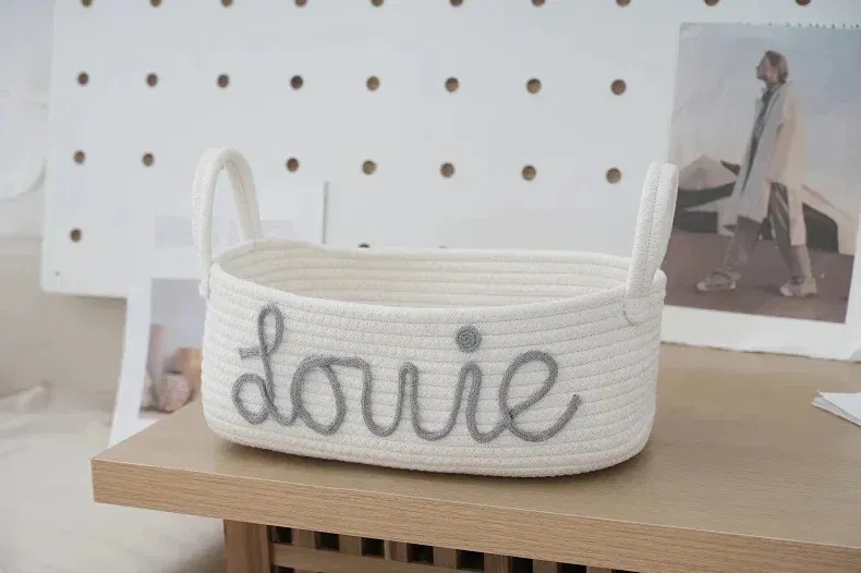 Color: black - Personalized Diaper Basket Personalized Baby Shower Basket Cotton Rope Clothes Storage Basket Rope Cotton Toy Storage Basket