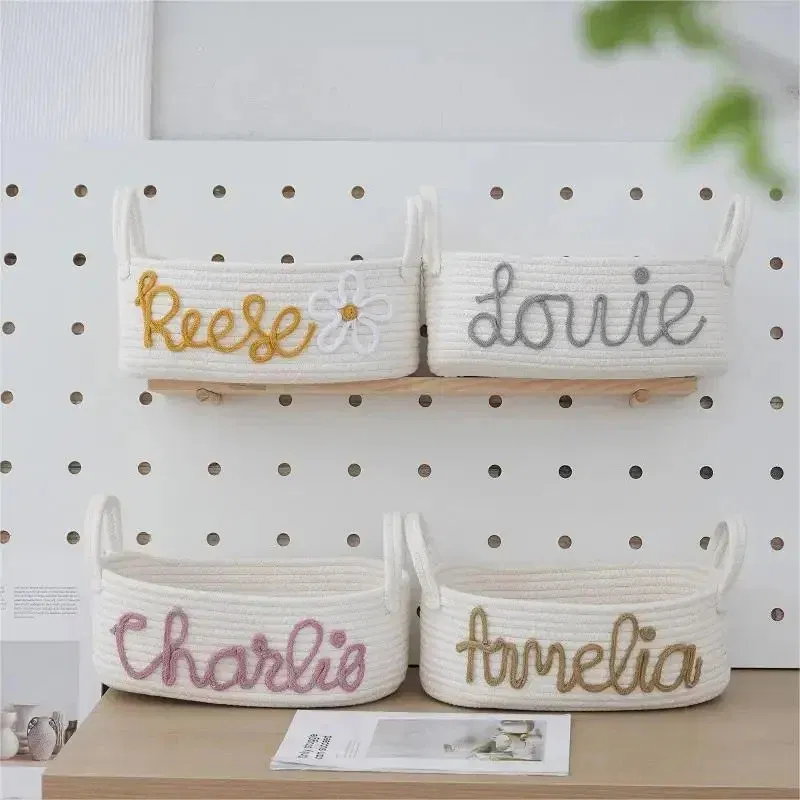 Color: black - Personalized Diaper Basket Personalized Baby Shower Basket Cotton Rope Clothes Storage Basket Rope Cotton Toy Storage Basket