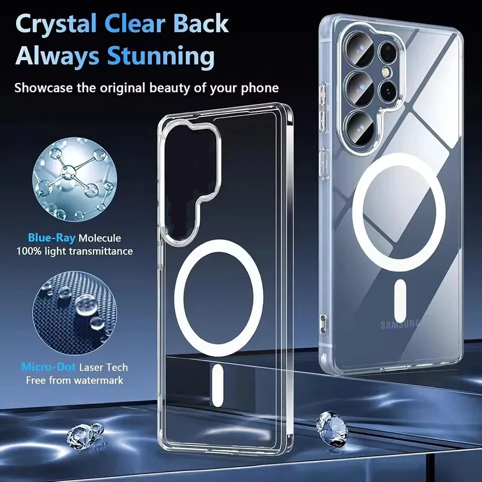 Color: Clear, Material: PP - For Samsung Galaxy Note 10 PLUS 20 Ultra A05 A05S A06 A15 A16 A26 A35 A36 A54 For Magsafe Magnetic Wireless Charging Phone Case