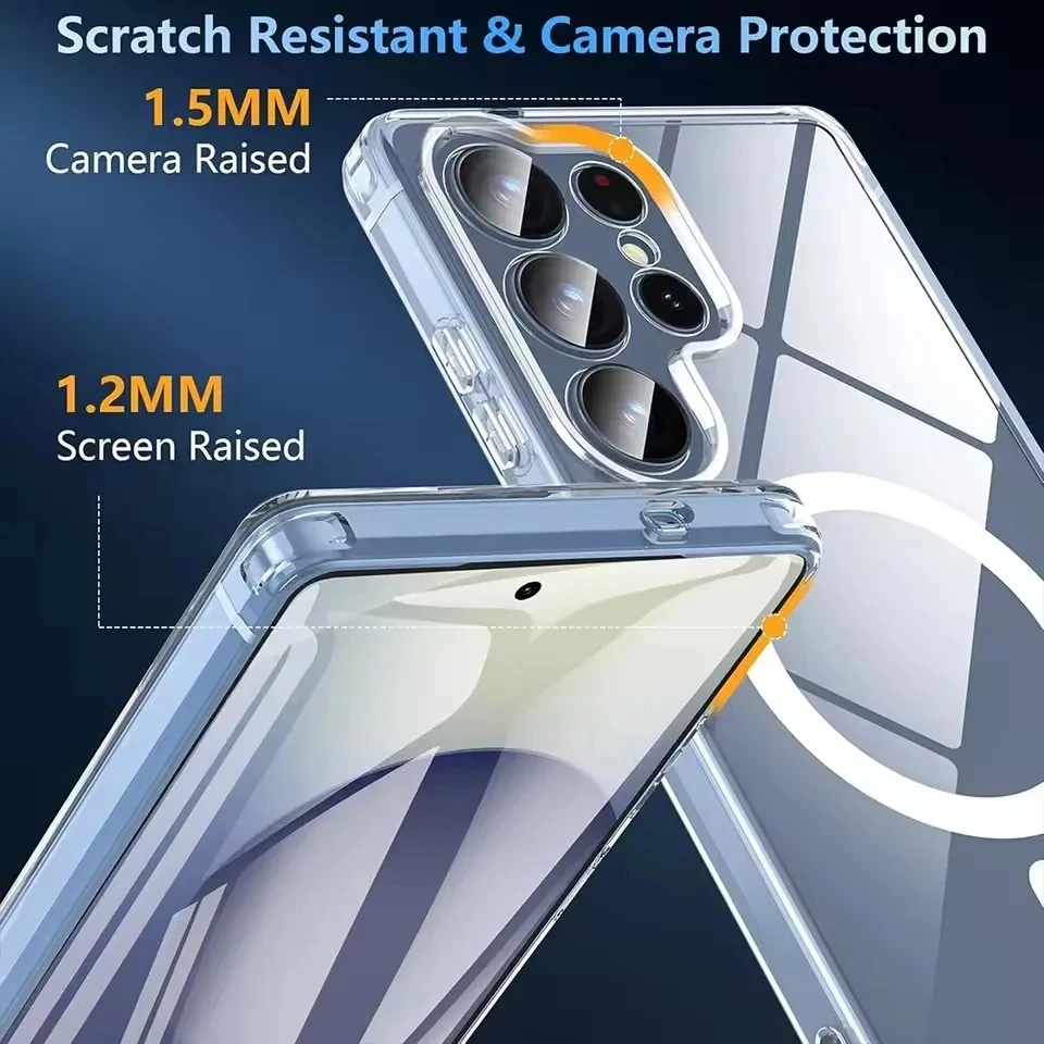 Color: Clear, Material: PP - For Samsung Galaxy Note 10 PLUS 20 Ultra A05 A05S A06 A15 A16 A26 A35 A36 A54 For Magsafe Magnetic Wireless Charging Phone Case