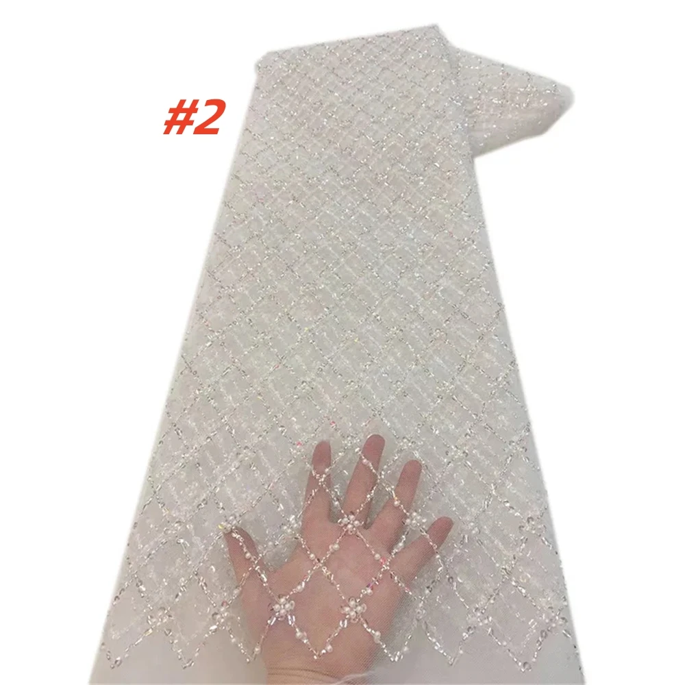 Color: Orange, Length: 5 yards, Width: 120cm - Gold African Sequins Lace Fabric 2025 High Quality French Nigerian Groom Lace Mesh Fabrics Beads For Sewing Dress Wedding Party