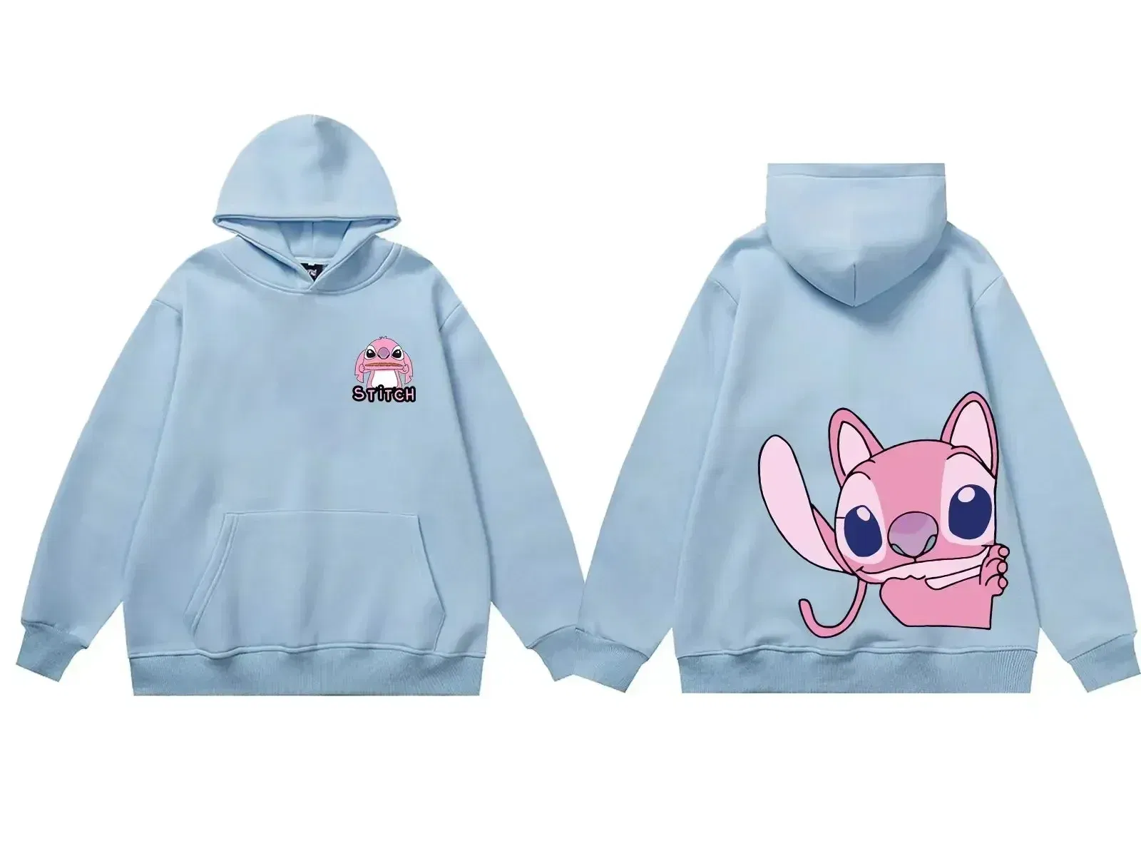 Color: Khaki, Size: 6T - Disney Hoodie Fashion Stitch Angel Monster Letter Cartoon Sweatshirt Pullover Cute Harajuku Unisex Women's Pocket Top