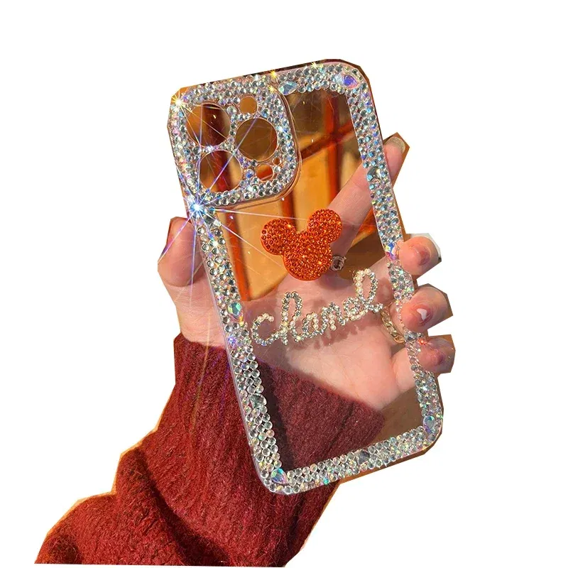 Color: black, Material: Nylon - Bling Glitter 3D cute cartoon Diamond soft silicon phone case For iphone 15 14 13 12 11 Pro Max 7 8 Plus X XS XR MAX Clear Cover