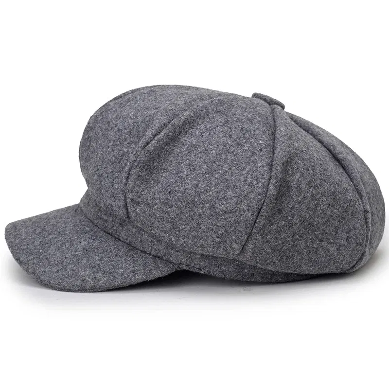 Color: GRAY - Woolen solid color beret fashion outdoor cotton hat autumn and winter windproof hats men's and women's universal caps