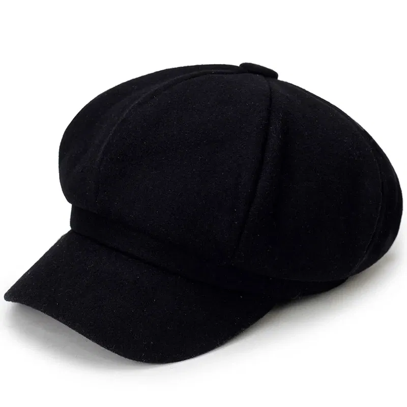Color: GRAY - Woolen solid color beret fashion outdoor cotton hat autumn and winter windproof hats men's and women's universal caps