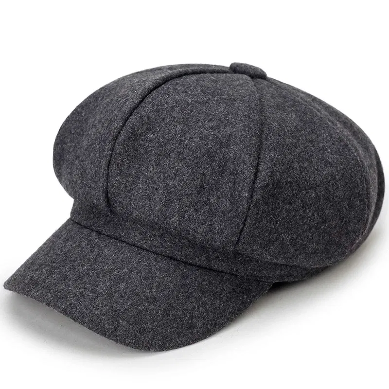 Color: GRAY - Woolen solid color beret fashion outdoor cotton hat autumn and winter windproof hats men's and women's universal caps
