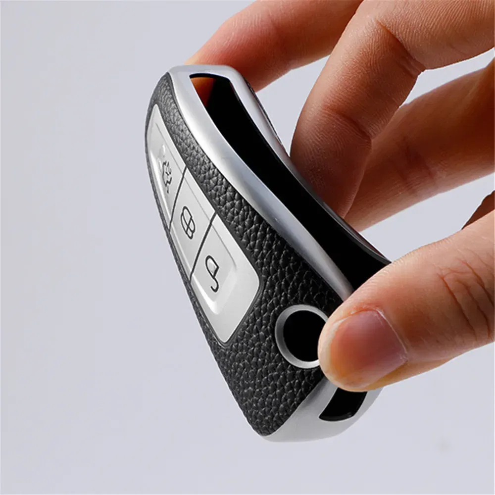 Color Name: Red - Leather TPU Car Key Case Cover for Ford Ranger C-Max S-Max Focus Galaxy Mondeo Transit Tourneo Custom Auto Key Holder Keychain