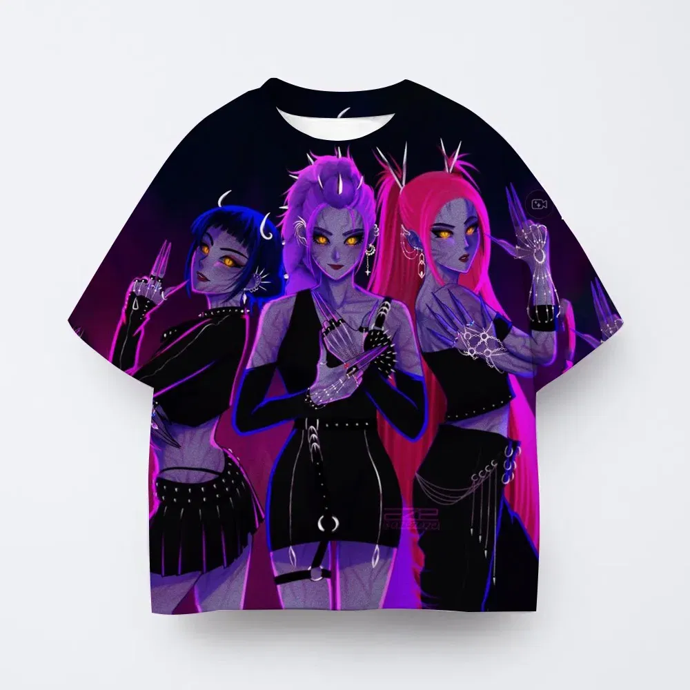Color: Dark Grey, Kid Size: 4 - Toddler Girl Clothes Kpop Demon Hunters Cartoon Tee Shirt Funny Gift for Fans Harajuku Cool Kids T-shirts Cotton Summer Tops