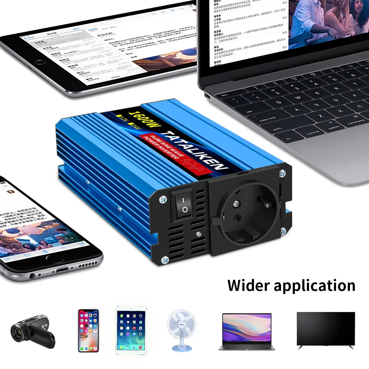 Color Name: GRAY - Pure Sine Wave Inverter 1600W/2200W/3000W/4000W DC 12V/24V to AC 220V 50hz Power Inverter Charger Converter Adapter EU Socket