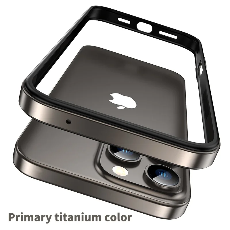 Color: Clear, Material: Denim - Titanium Metal Frame Bumper Shockproof Case for IPhone 16 15 Pro Max Plus 5G for Apple Solid Colour Protection Phone Cover
