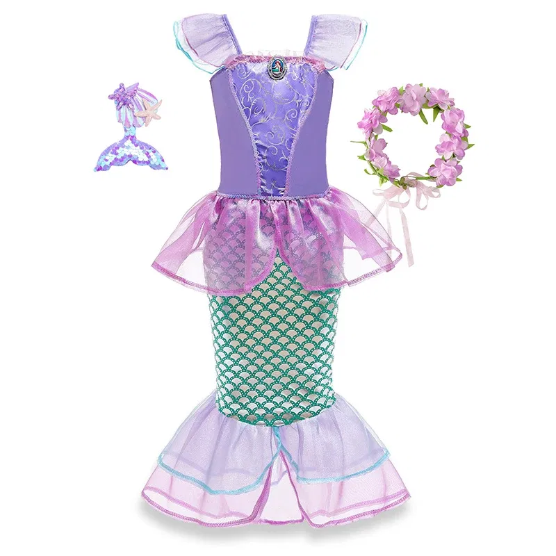 Color: Chocolate, Kid Size: 4T - Disney Little Mermaid Ariel Costumes for Girls Princess Dress Cosplay Halloween Carnival Kids Birthday Party Dress Up Clothing