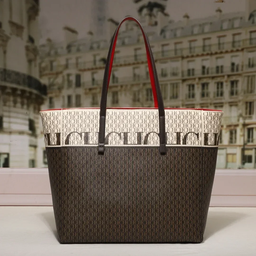 Color: Brown - Fashion Luxury Unique Leather Tote Bag with Fashionable Letter Logo Best for Women's Shopper Purposes