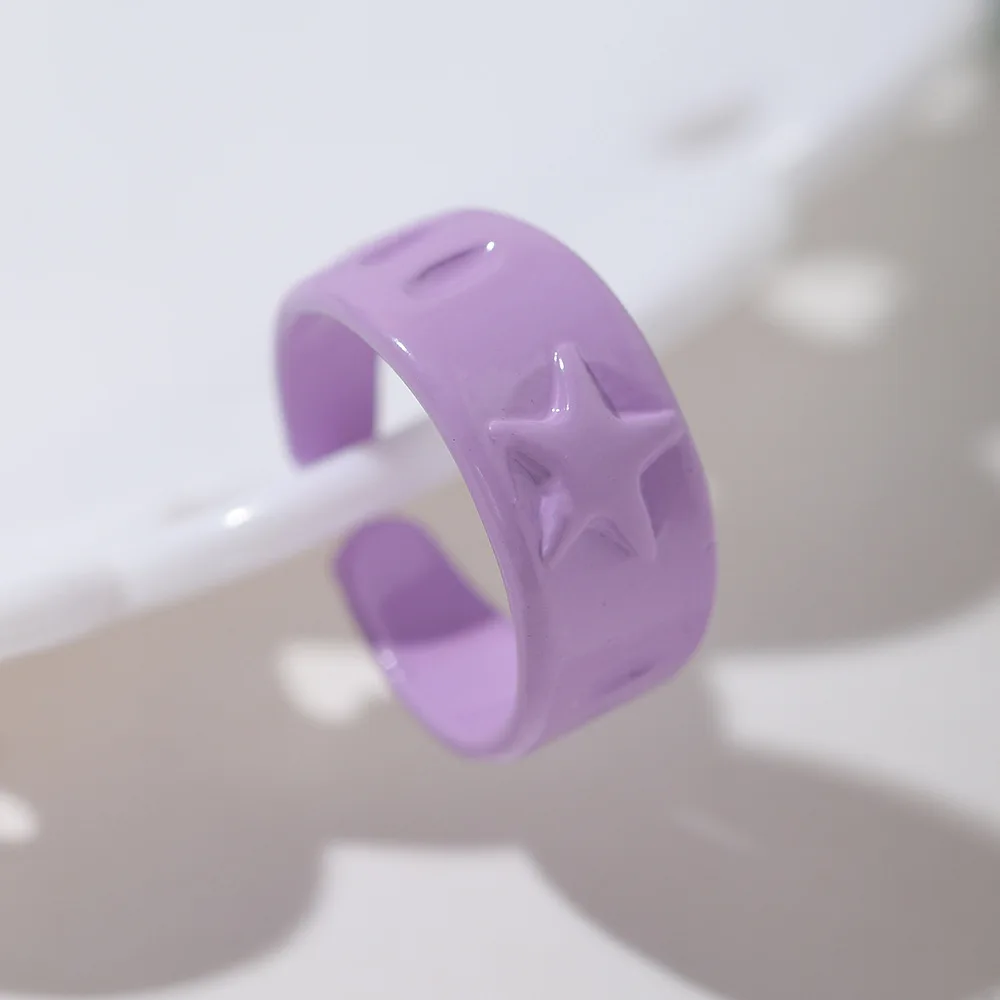 Main Stone Color: black - New Creative Design Five-Pointed Star Simple Geometry Color Wide Ring For Woman Simple Personality Trend Temperament Rings