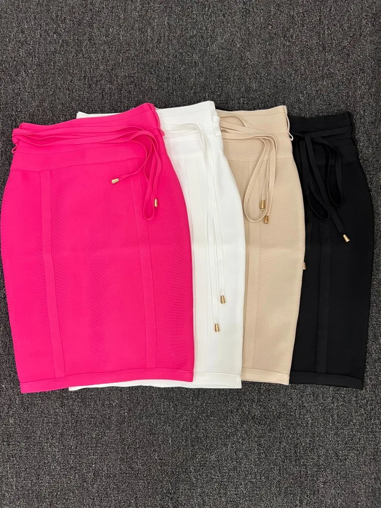 Color: black, Size: M - 4 Colors Women Hot Pink Black White Bodycon Bandage Skirt Designer High Street Party Club Pencil Skirt 55cm
