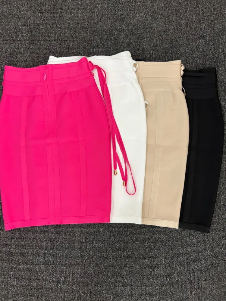 Color: black, Size: M - 4 Colors Women Hot Pink Black White Bodycon Bandage Skirt Designer High Street Party Club Pencil Skirt 55cm