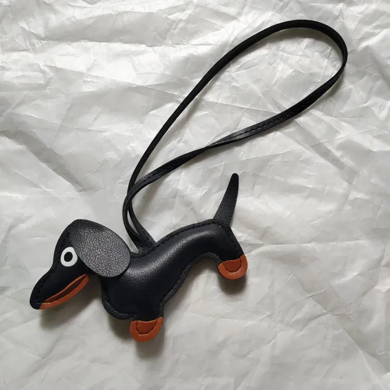 Color: Pink - Classic Cute Puppy Dog Bag Pendant Key chain Fashion PU Leather Dachshund key Ring Accessories