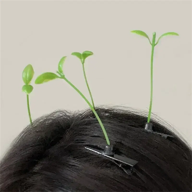 Color: GRAY, Size: M - Cute Artifacts Funny Little Bean Sprouts with Grass Growing on Their Heads Sprouting Grass Hair Clips Cute Bean Sprout Clips