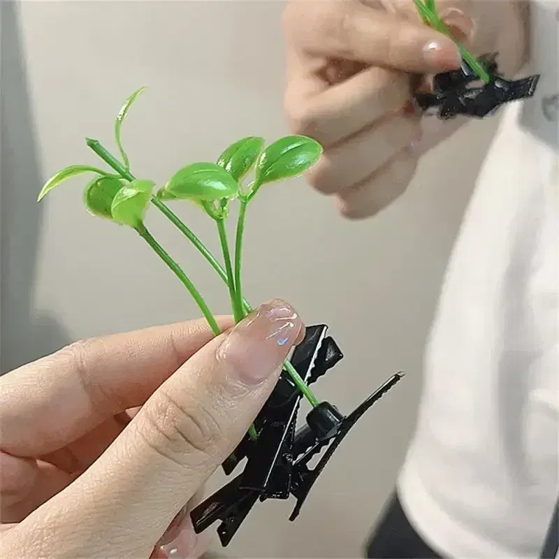 Color: GRAY, Size: M - Cute Artifacts Funny Little Bean Sprouts with Grass Growing on Their Heads Sprouting Grass Hair Clips Cute Bean Sprout Clips