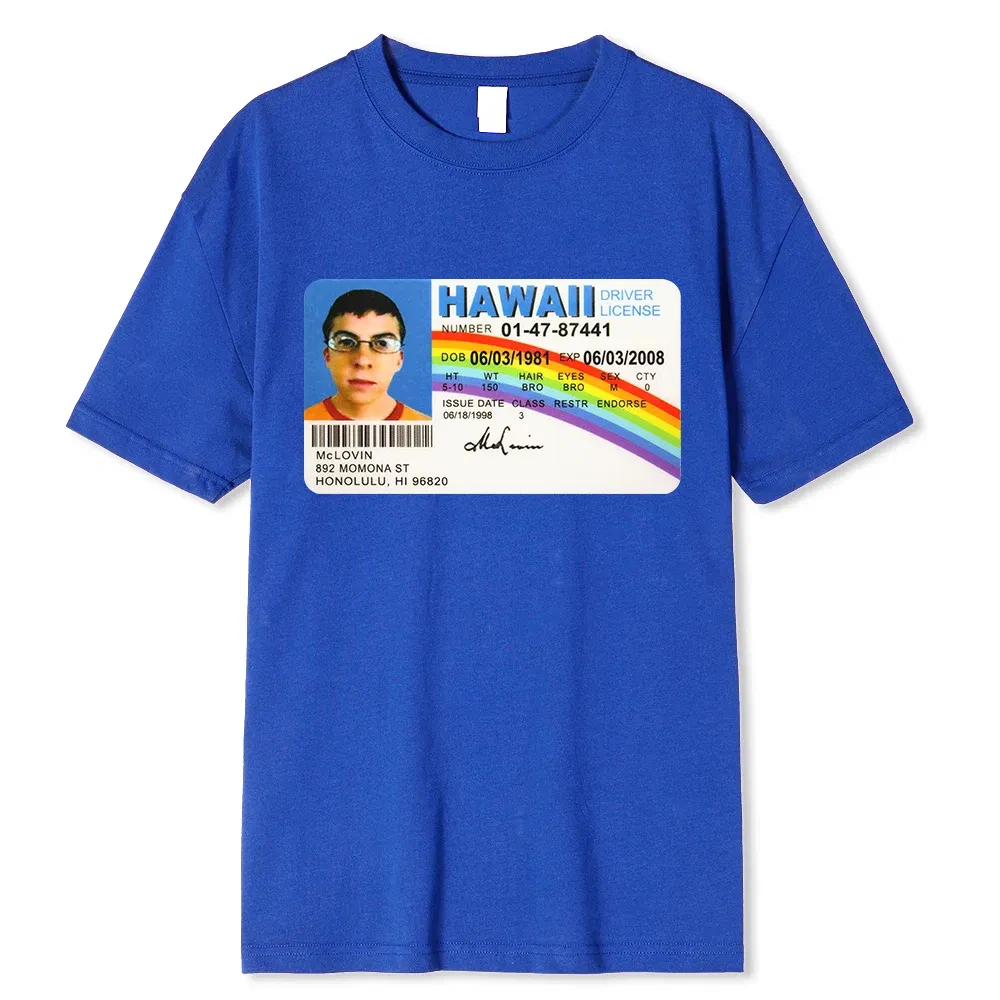 Color: Blue, Size: S - Homme t Shirt Summer Men t-Shirt Mclovin Id Card Superbad Geek Mens Cotton t-Shirt Unisex t-Shirt Teenagers Cool Soft Clothing