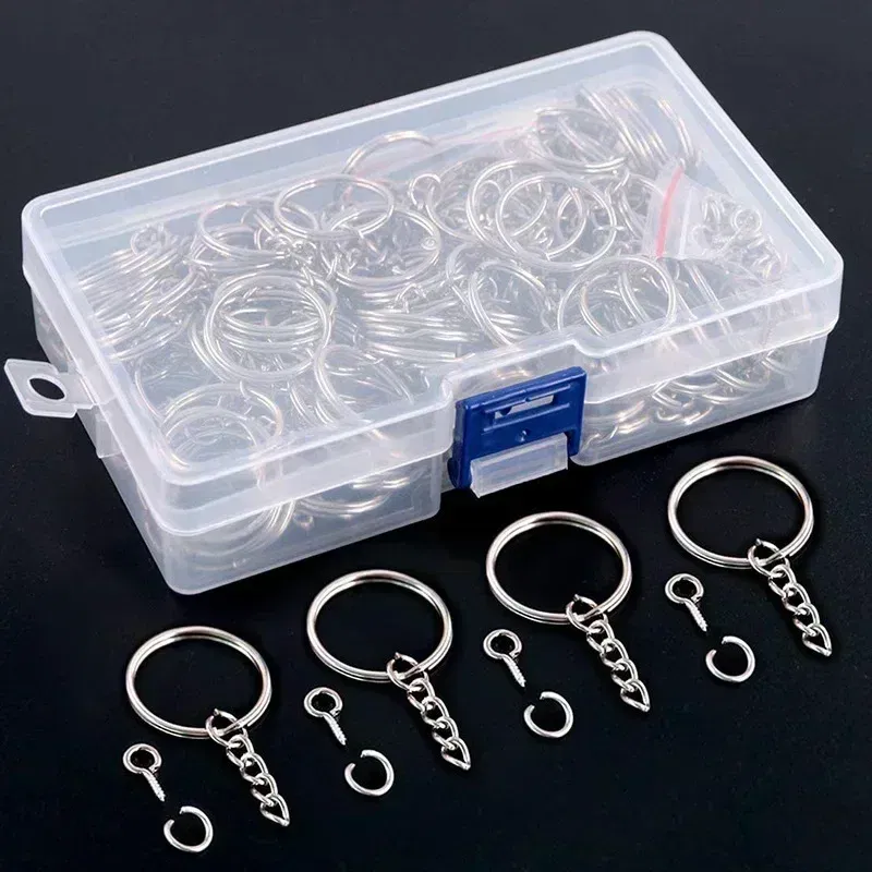 Color: Burlywood - 200pcs Metal Blank Keyring Keychain Split Rings Keyfob Key Rings Lobster Clasp Key Chain Key Pendant Ring Stainless Steel Rings