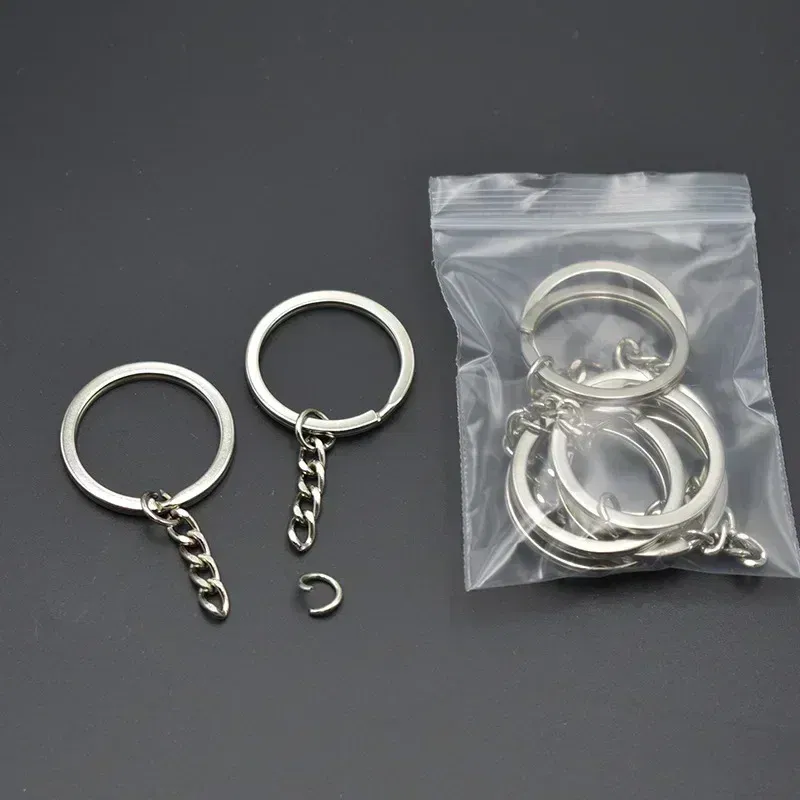 Color: Burlywood - 200pcs Metal Blank Keyring Keychain Split Rings Keyfob Key Rings Lobster Clasp Key Chain Key Pendant Ring Stainless Steel Rings
