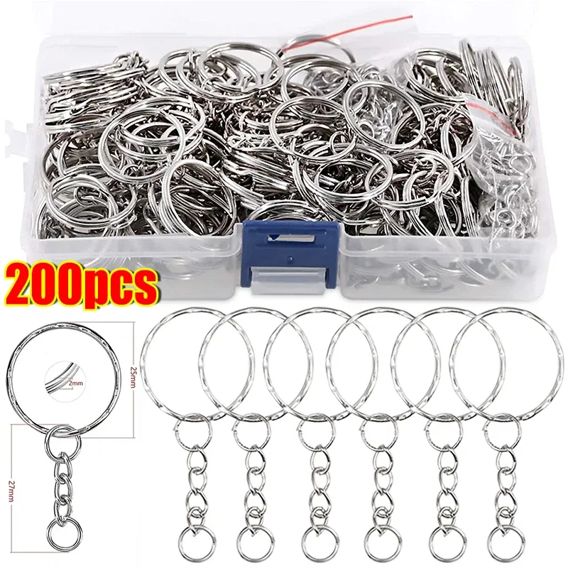 Color: Burlywood - 200pcs Metal Blank Keyring Keychain Split Rings Keyfob Key Rings Lobster Clasp Key Chain Key Pendant Ring Stainless Steel Rings
