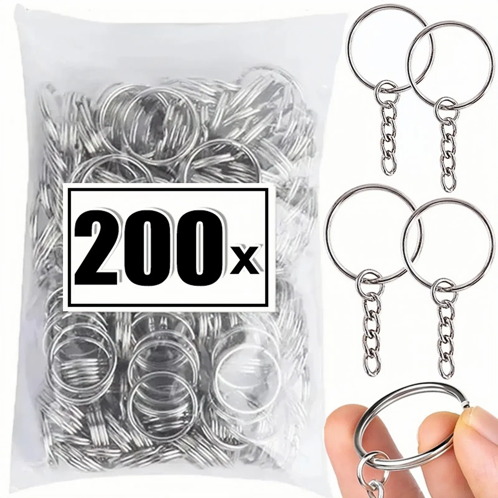 Color: Burlywood - 200pcs Metal Blank Keyring Keychain Split Rings Keyfob Key Rings Lobster Clasp Key Chain Key Pendant Ring Stainless Steel Rings