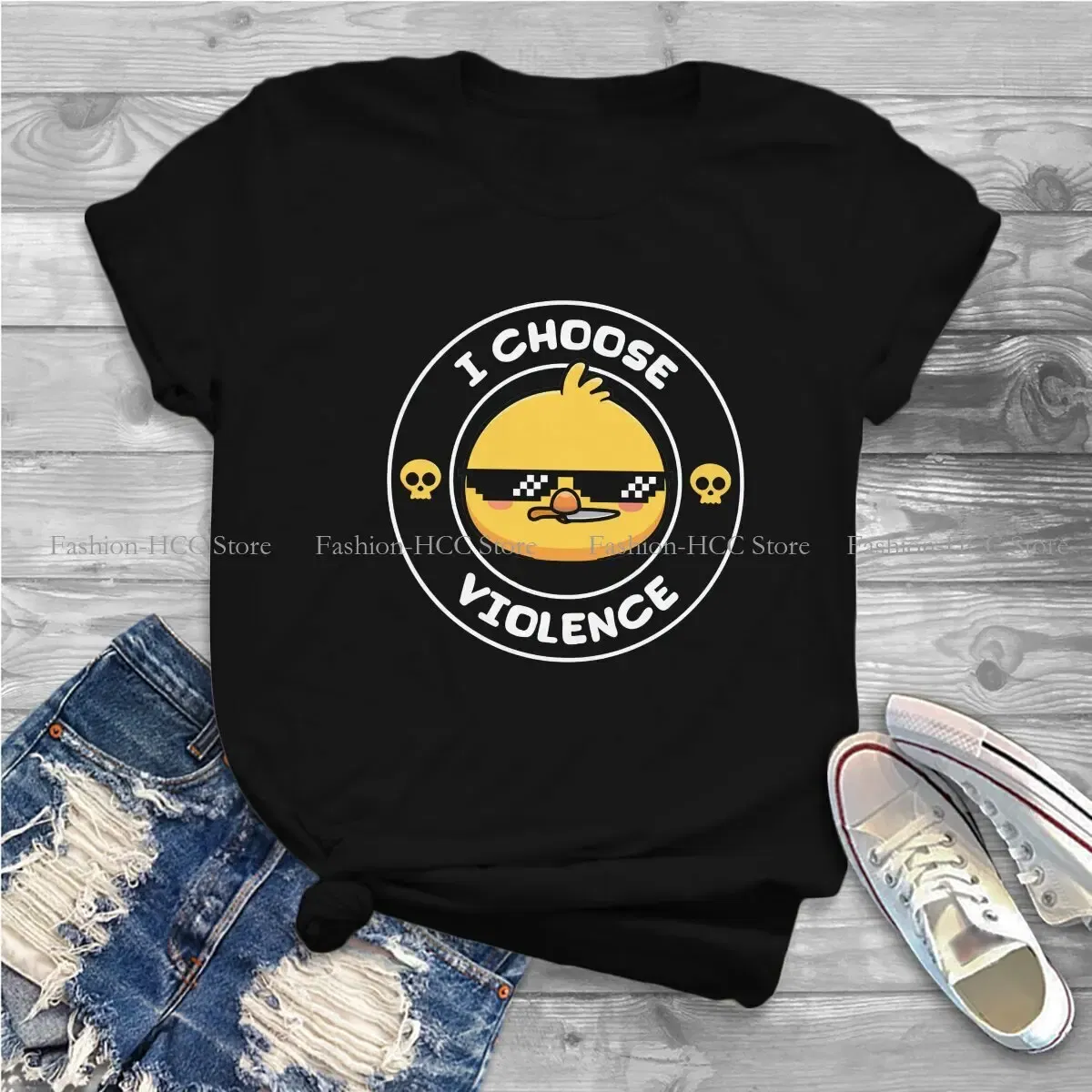 Color: WHITE, Size: XXXL - Sunglasses Style Polyester TShirt I Choose Violence Funny Duck Comfortable New Design Gift Idea T Shirt Stuff
