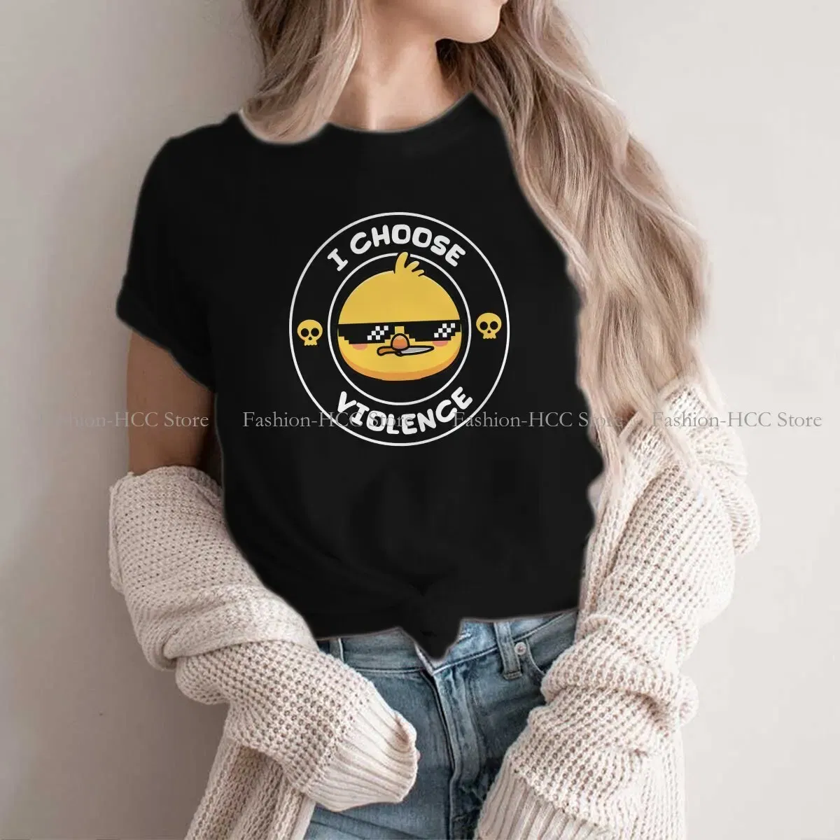 Color: WHITE, Size: XXXL - Sunglasses Style Polyester TShirt I Choose Violence Funny Duck Comfortable New Design Gift Idea T Shirt Stuff