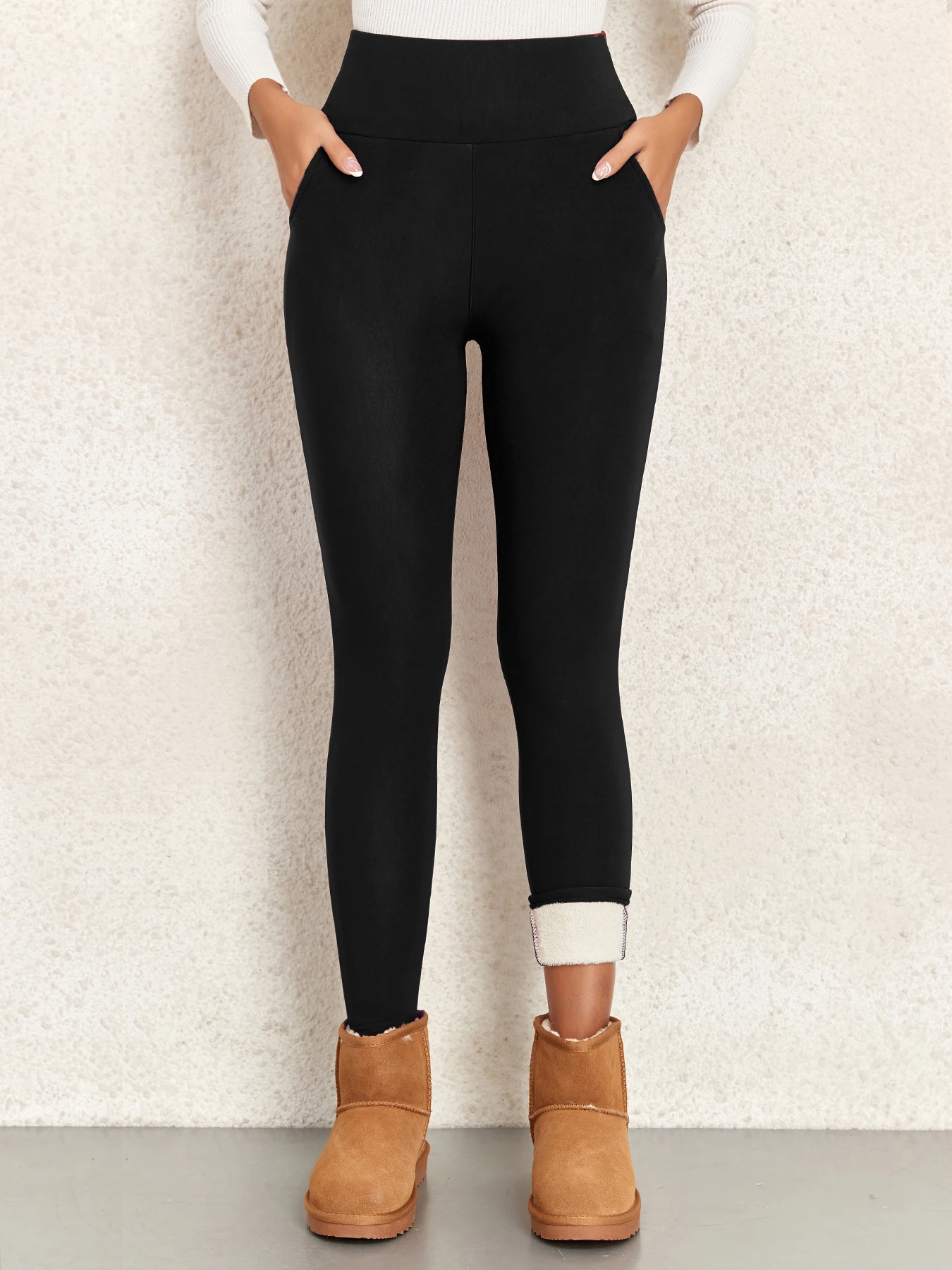 Size: S, Color: black - Pockets Thick Winter Warm Leggings Women High Waist Mallas Casual Velvet Warm Leggings Prevent Cold Super Warm Pants