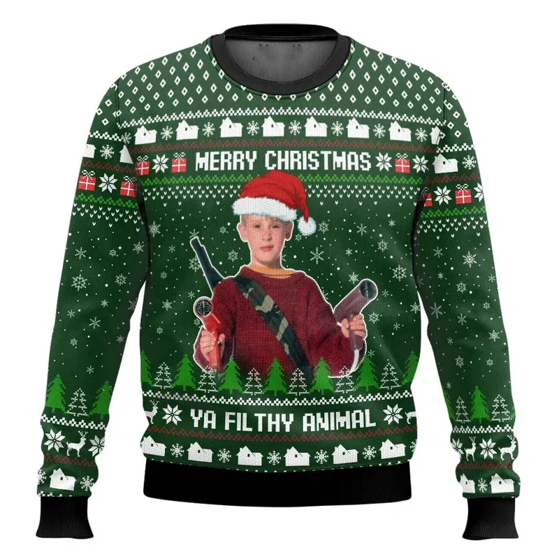 Color: SKY BLUE, Size: S, Ships From: CHINA - Merry Christmas alone at home Ugly Christmas sweater cartoon animation Men's pullover 2026 fashionable couple shirts Sweatshirt