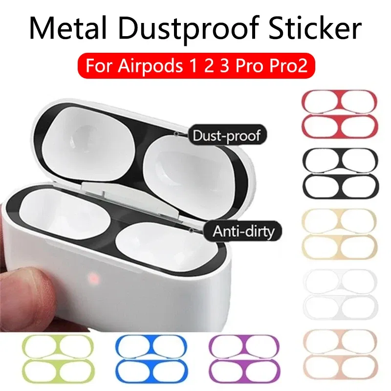 Color: Olive, Size: M - For Apple Airpods 1 2 3 Pro Pro2 Earphone Charging Box Dustproof Sticker Anti-dust Waterproof Metal Dust Guard Stickers