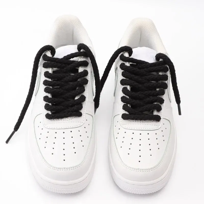 Color: Pink, Length: 140cm, Ships From: CHINA - 1Pair Linen Cotton Sneakers Laces for Shoes 8mm Bold Round Shoelaces Quality AF1 Shoe laces 100/120/140/160/180CM Shoestrings