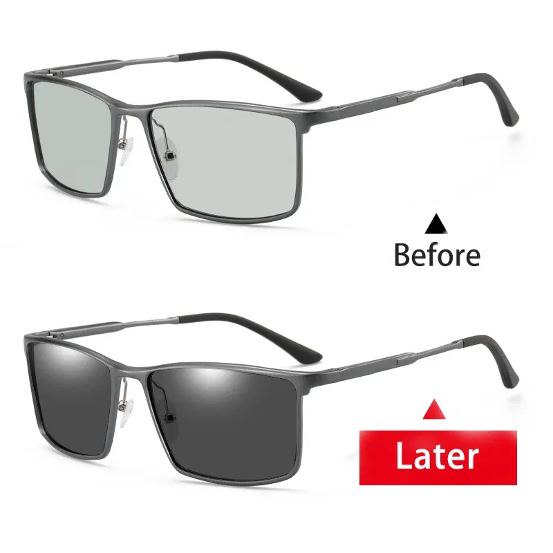 Lenses Color: Blue, Frame Color: Orange - Myopia Photochromic Sunglasses Diopter Polarized Driving Goggle Men Chameleon Change Color transition Prescription Sun Glasses