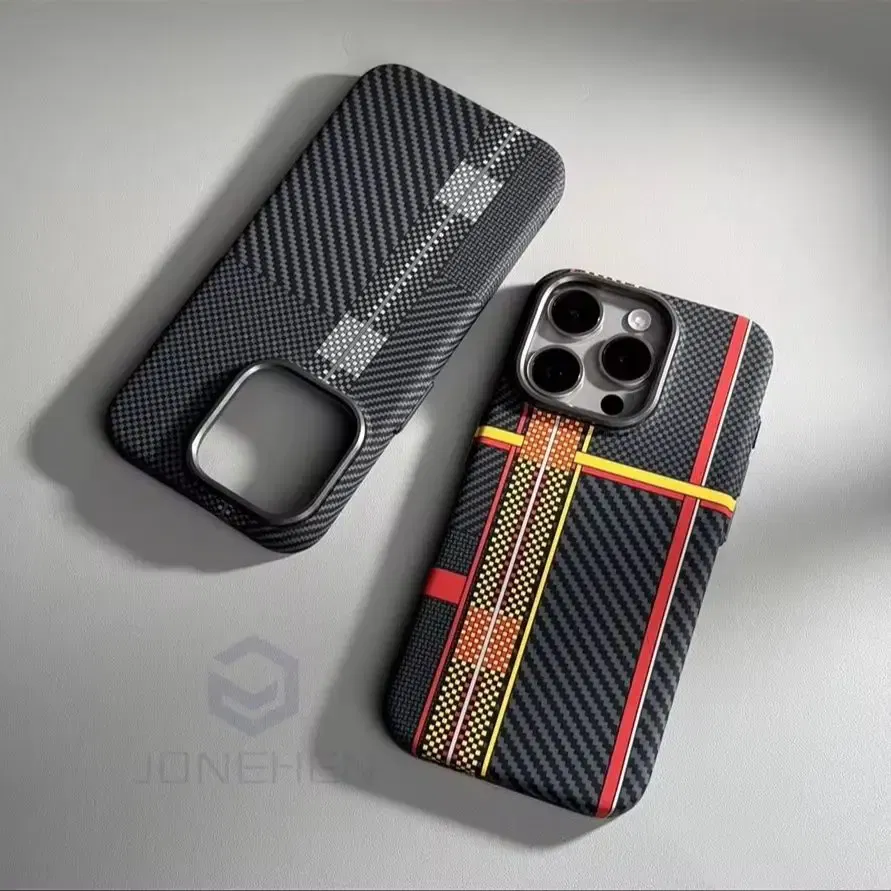 Color: Frosted Black, Material: POLYESTER - Luxury Alloy Lens Personalized Pixel 3D Relief Carbon Fibre Pattern Case For iPhone 13 14 15 16 Pro Max Slim Cover For Magsafe