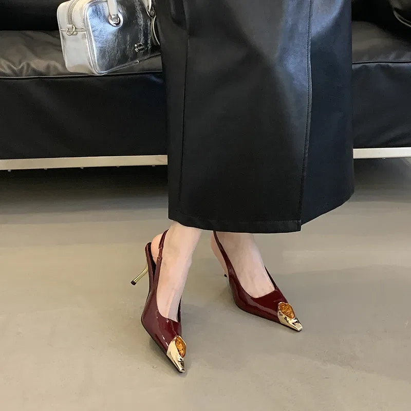 Color: PURPLE, Shoe Size: 40 - Sexy Women's High Heels Mules 2025 New Fashion Pointed Dress Women's Shoes Open Heel Party High Heels Striptease Sandals Women