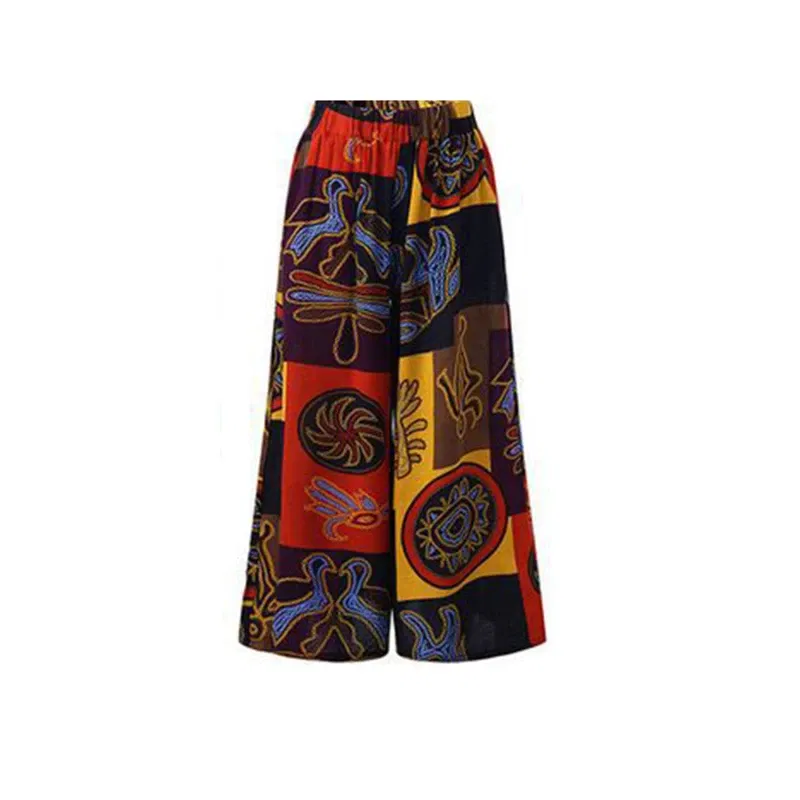 Color: Red, Size: XXXL - Ethnic Style Wide Leg Trousers Women Yoga Harem Pants Gypsy Hippie Thai Boho Court Pants Ruched Waist Aladdin Women's Pants