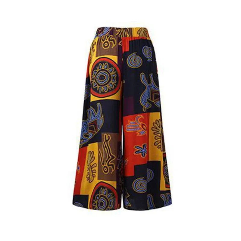 Color: Red, Size: XXXL - Ethnic Style Wide Leg Trousers Women Yoga Harem Pants Gypsy Hippie Thai Boho Court Pants Ruched Waist Aladdin Women's Pants