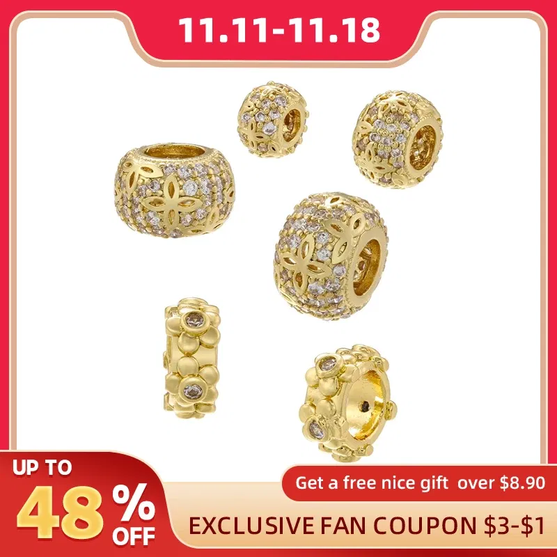 Color: Red - ZHUKOU Brass flowers beads for jewelry making Cubic zirconia diy handmade Bracelets jewelry making beads Jewelry materials VZ380