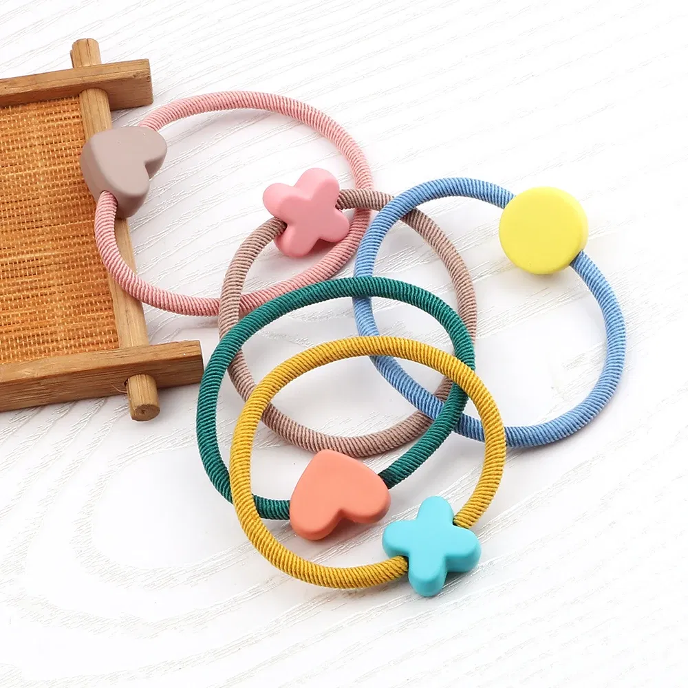 Color: SKY BLUE, Ships From: CHINA - Cute Girls Hair Bands Ties Round Heart Rubber Band Fashion Scrunchie Elastic Korean Hair Accessories Ponytail Holder Headband