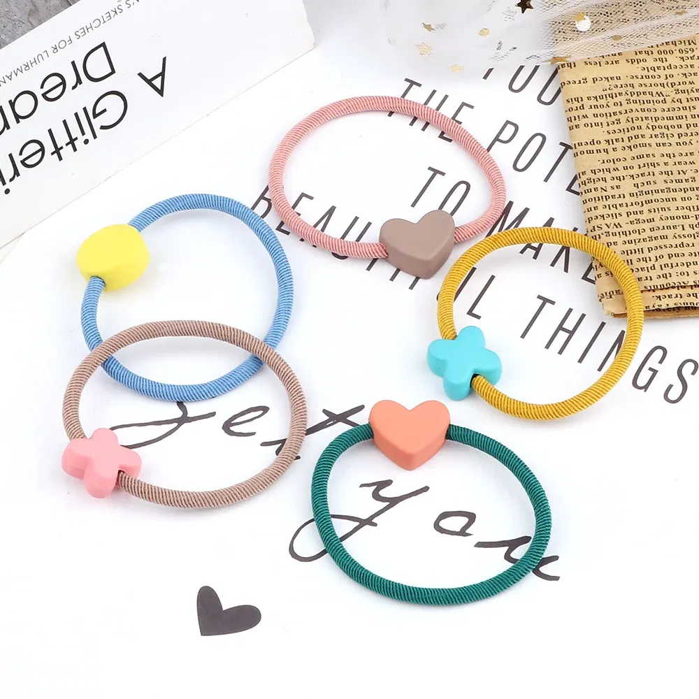 Color: SKY BLUE, Ships From: CHINA - Cute Girls Hair Bands Ties Round Heart Rubber Band Fashion Scrunchie Elastic Korean Hair Accessories Ponytail Holder Headband