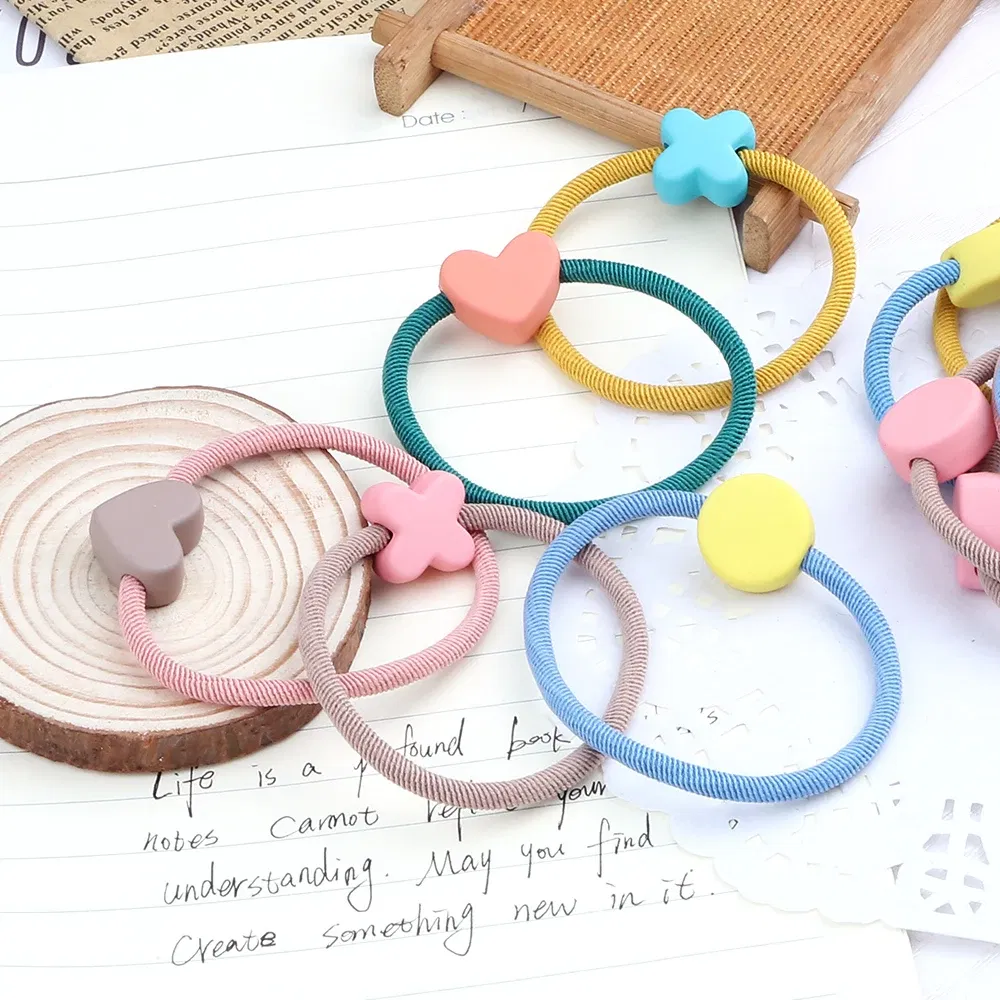 Color: SKY BLUE, Ships From: CHINA - Cute Girls Hair Bands Ties Round Heart Rubber Band Fashion Scrunchie Elastic Korean Hair Accessories Ponytail Holder Headband