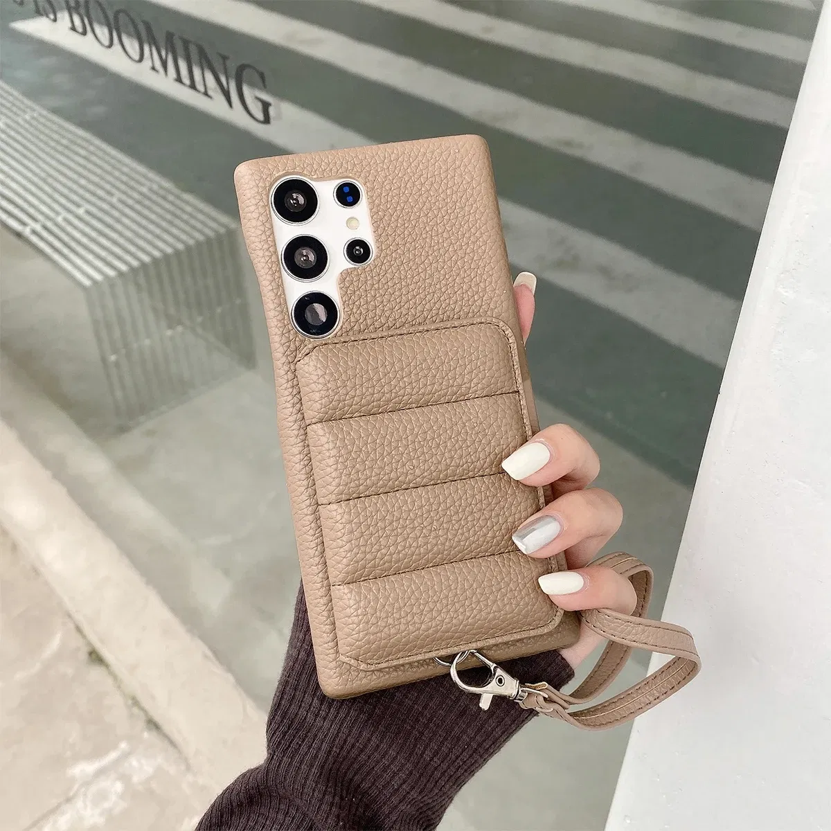 Color: GRAY, Material: CANVAS - Luxury Lanyard Wallet Case For Samsung Galaxy S21 FE S22 S23 Plus Note 20 Ultra A52 A53 A54 5G Lichee Pattern Leather Cover