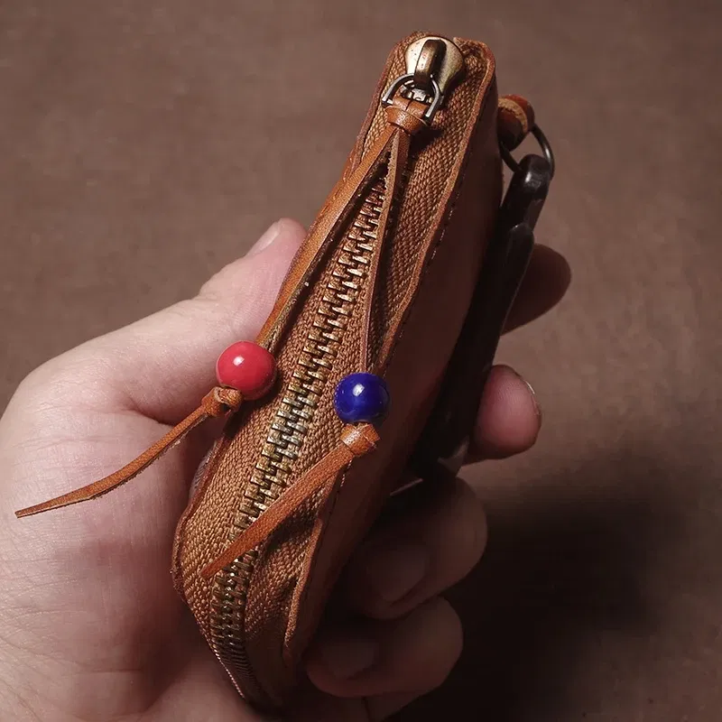 Color: Gold, Ships From: CHINA - GURO High Quality Genuine Leather Home Car Key Bag Retro Men Handmade Top Cowhide Coin Purse Women Zipper Mini Wallet Card Holde