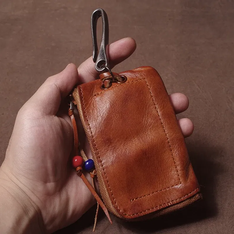 Color: Gold, Ships From: CHINA - GURO High Quality Genuine Leather Home Car Key Bag Retro Men Handmade Top Cowhide Coin Purse Women Zipper Mini Wallet Card Holde