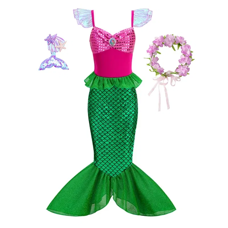 Color: Pink, Kid Size: 9 - Disney Little Mermaid Ariel Costumes for Girls Princess Dress Cosplay Halloween Carnival Kids Birthday Party Dress Up Clothing
