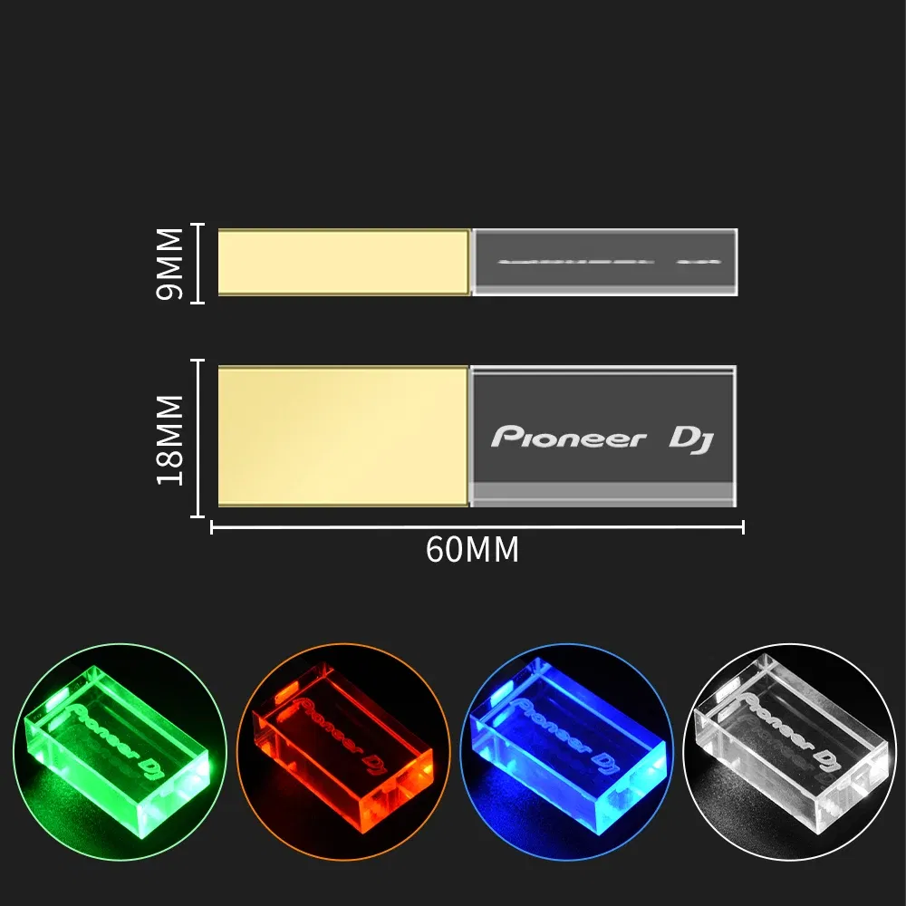 Color: WHITE, Capacity: 64 GB - JASTER Luminous USB drive Gold Lid Crystal USB Flash Drive 128GB Pendrive 64GB Colorful LED Memory Stick 16GB with Pioneer DJ
