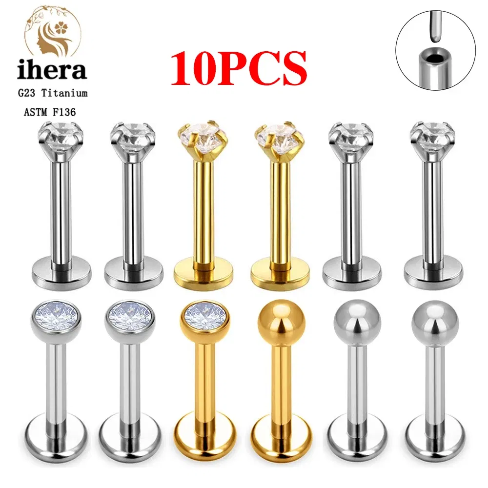 Metal color: Rhodium Plated, Ships From: CHINA, Main Stone Color: Silver - 10PCS G23 Titanium Lip Ring Labret Piercing Stud Earring CZ 16/18/20G Push Pin Ear Tragus Cartilage Helix Conch Pierc? Jewelry
