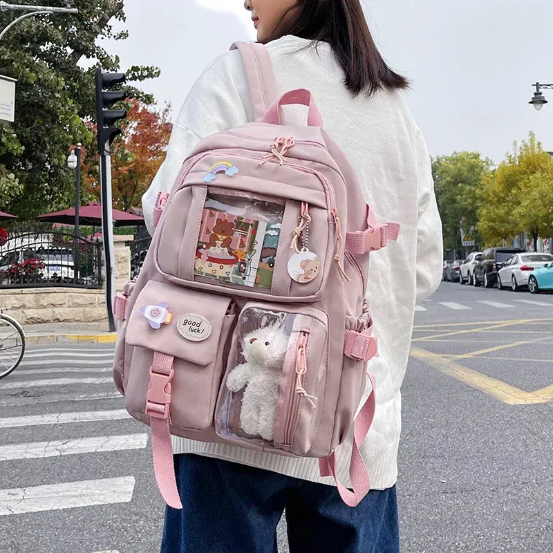 Color: PURPLE - Cute Girls Backpack Fashion Cartoon Teen Student School Backpack Lovely Women's Bag Versatile Laptop Girl's School Bag