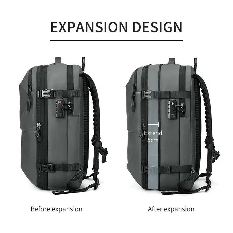 Color: Light Grey - Men Travel Backpack vacuum compression 17 inch Laptop Business Large Capacity school Backpack Expanded outdoors Hiking backpack